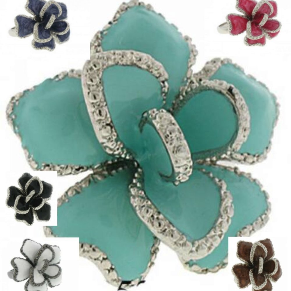 Flower ring pink black turquoise white purple NWT